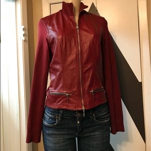 DOLCE FABUL0SO leather front silk blend jacket.